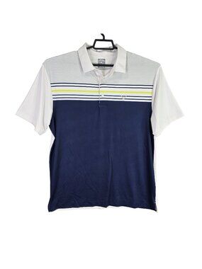 Mens Callaway Navy White Stripe Opti-Dri Golf Polo Shirt Short Sleeve Size L